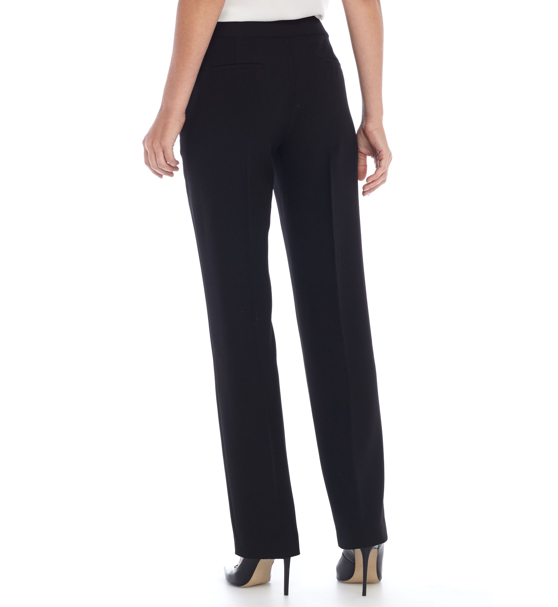Womens Stretch Crepe Fly Front Slim Pant