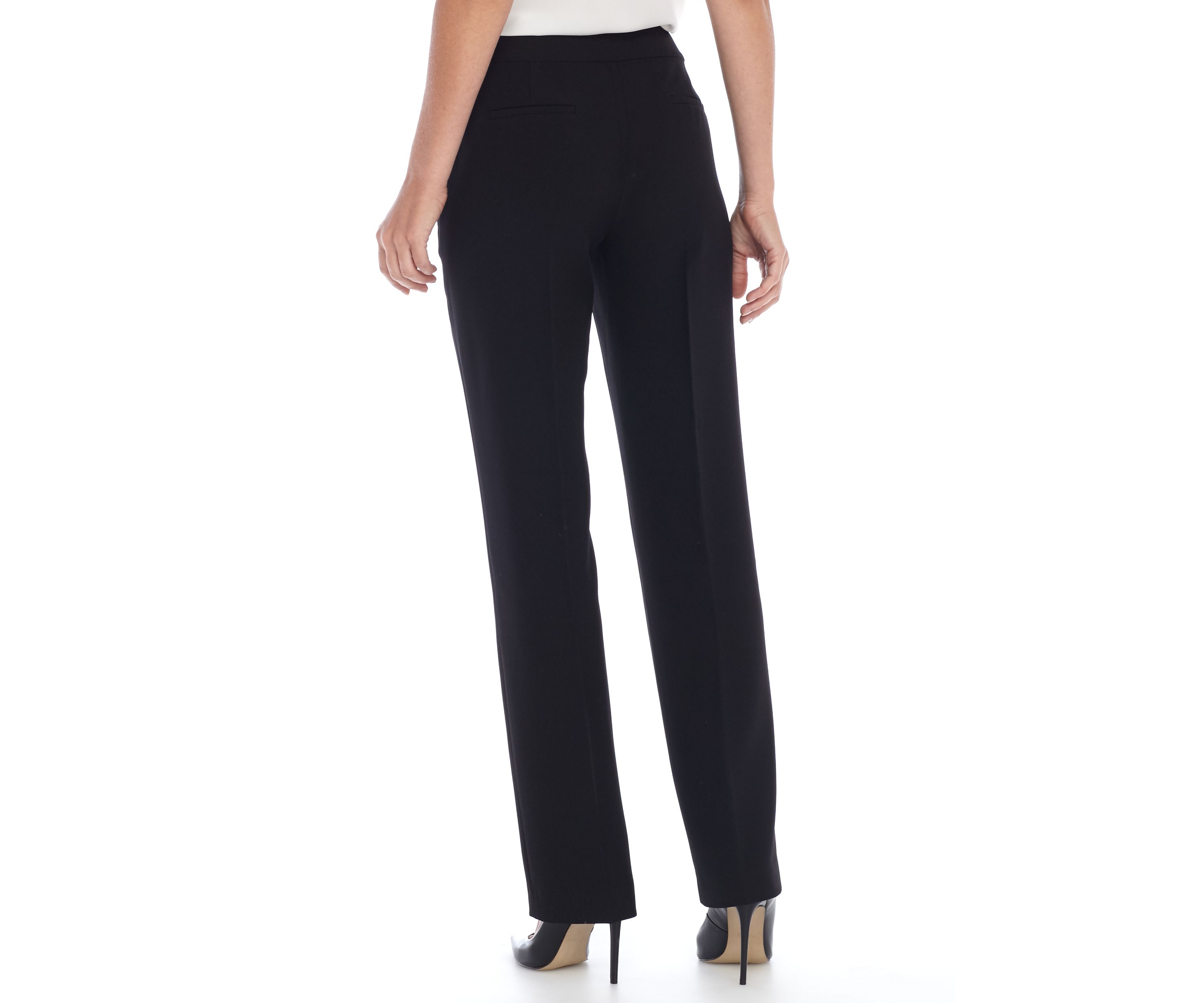 Womens Stretch Crepe Fly Front Slim Pant