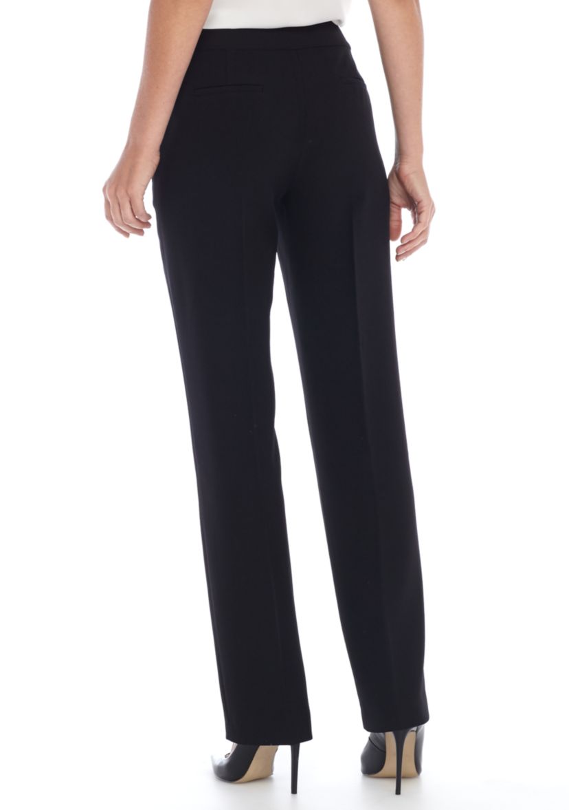 Womens Stretch Crepe Fly Front Slim Pant