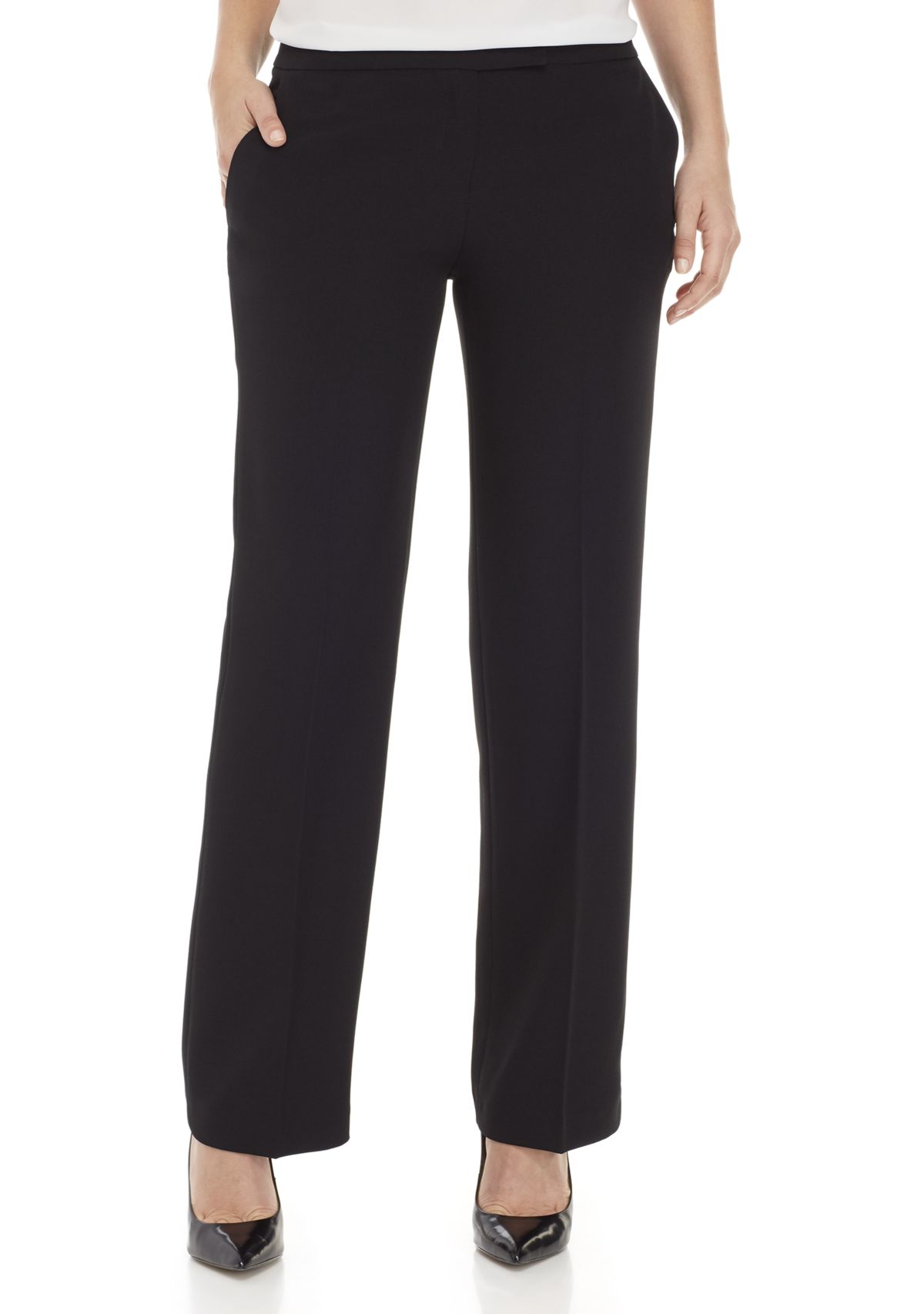 Womens Stretch Crepe Tab Front Trouser Pants