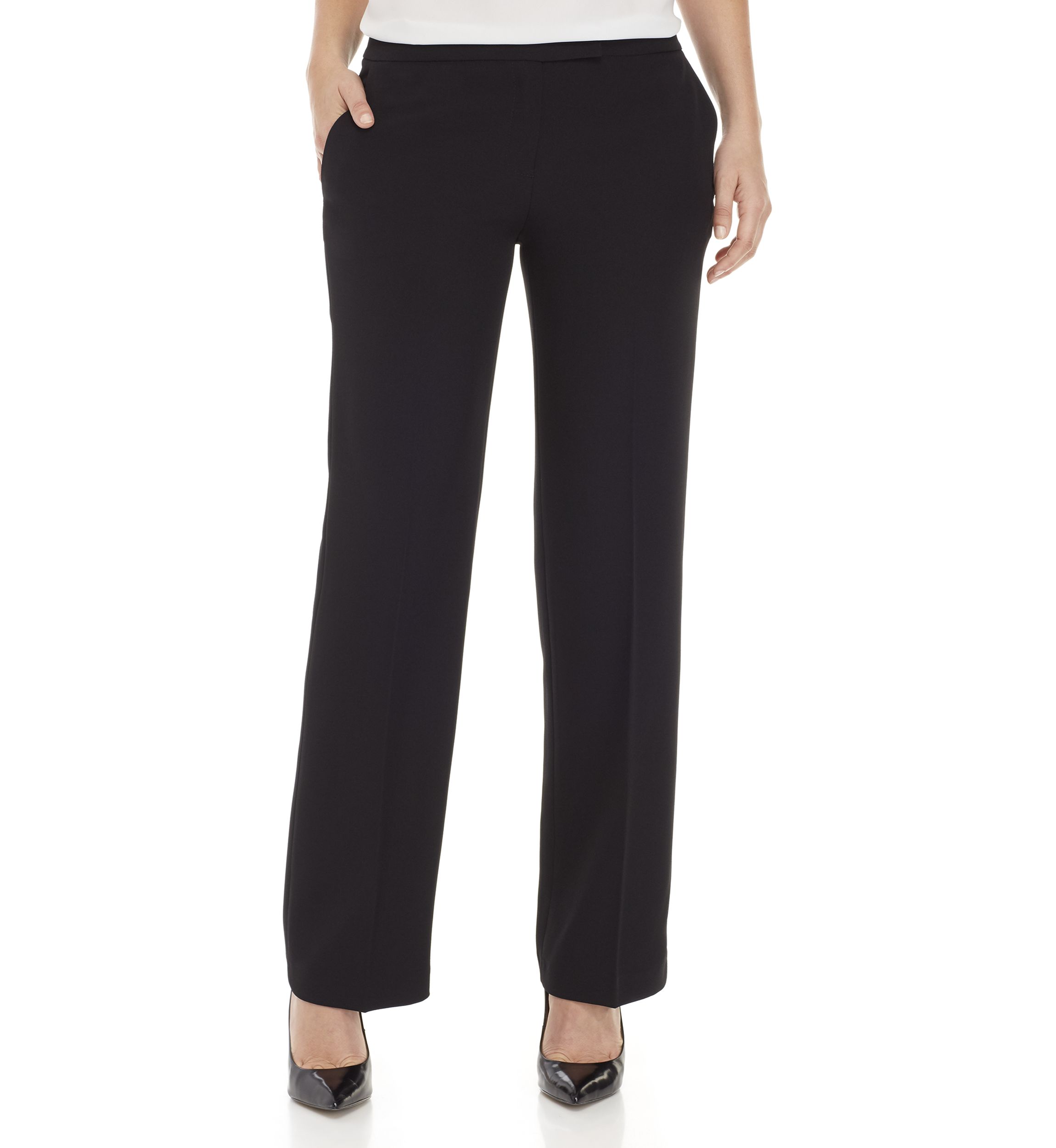 Womens Stretch Crepe Tab Front Trouser Pants