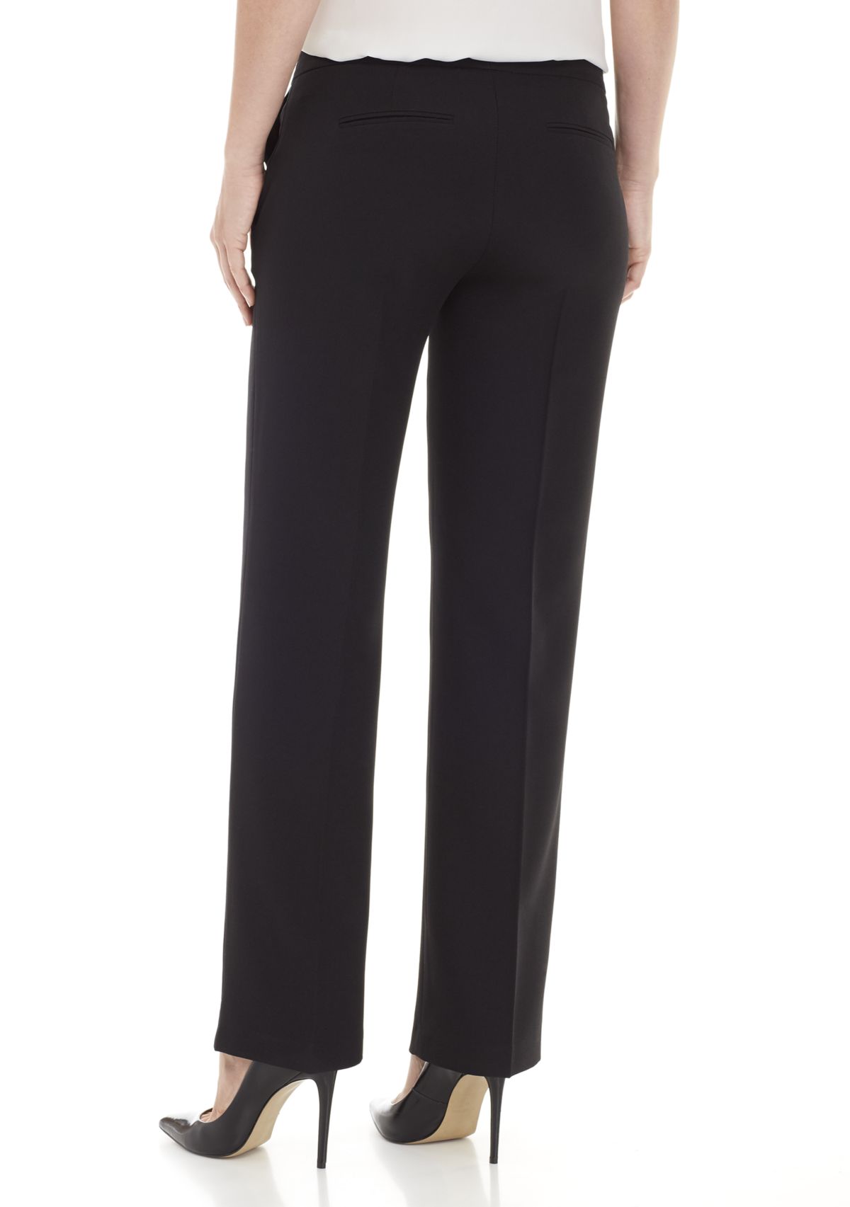 Womens Stretch Crepe Tab Front Trouser Pants