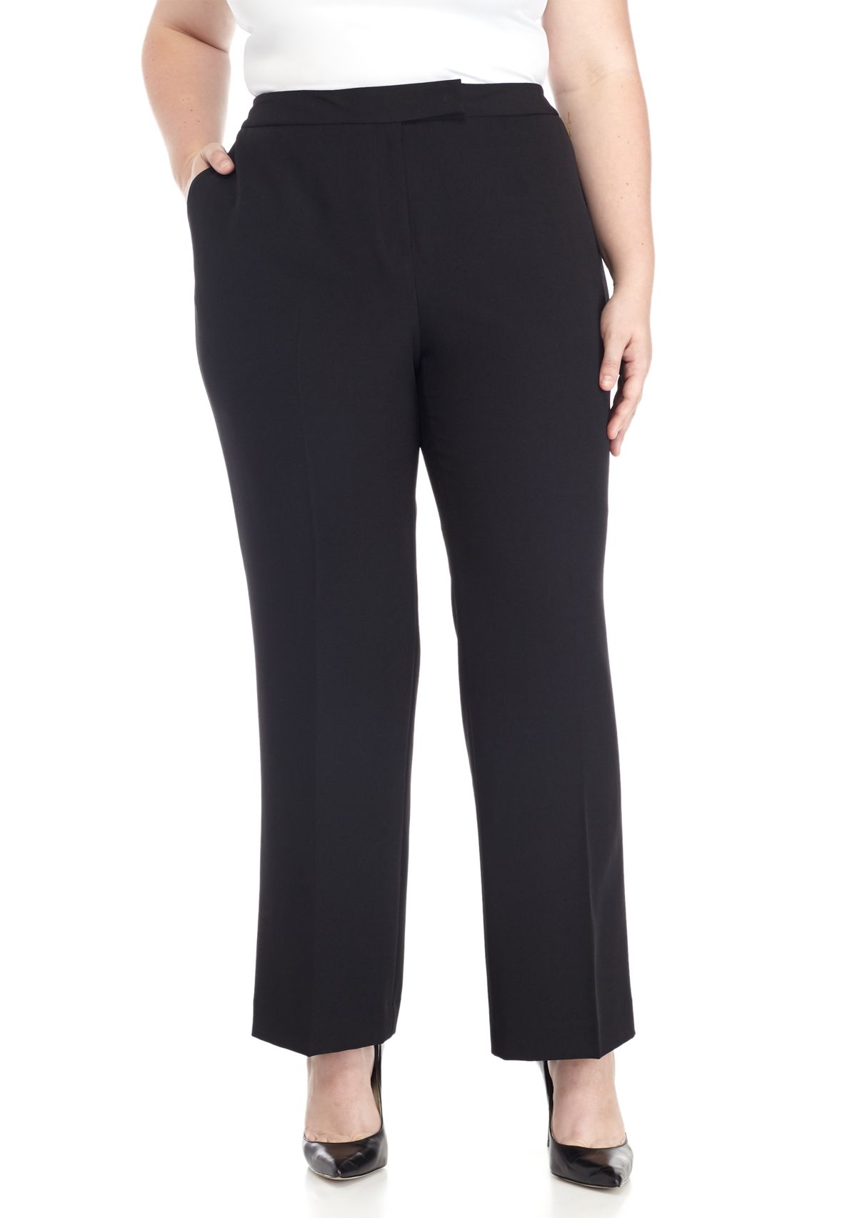 Plus Size Stretch Crepe Tab Front Trouser Pants