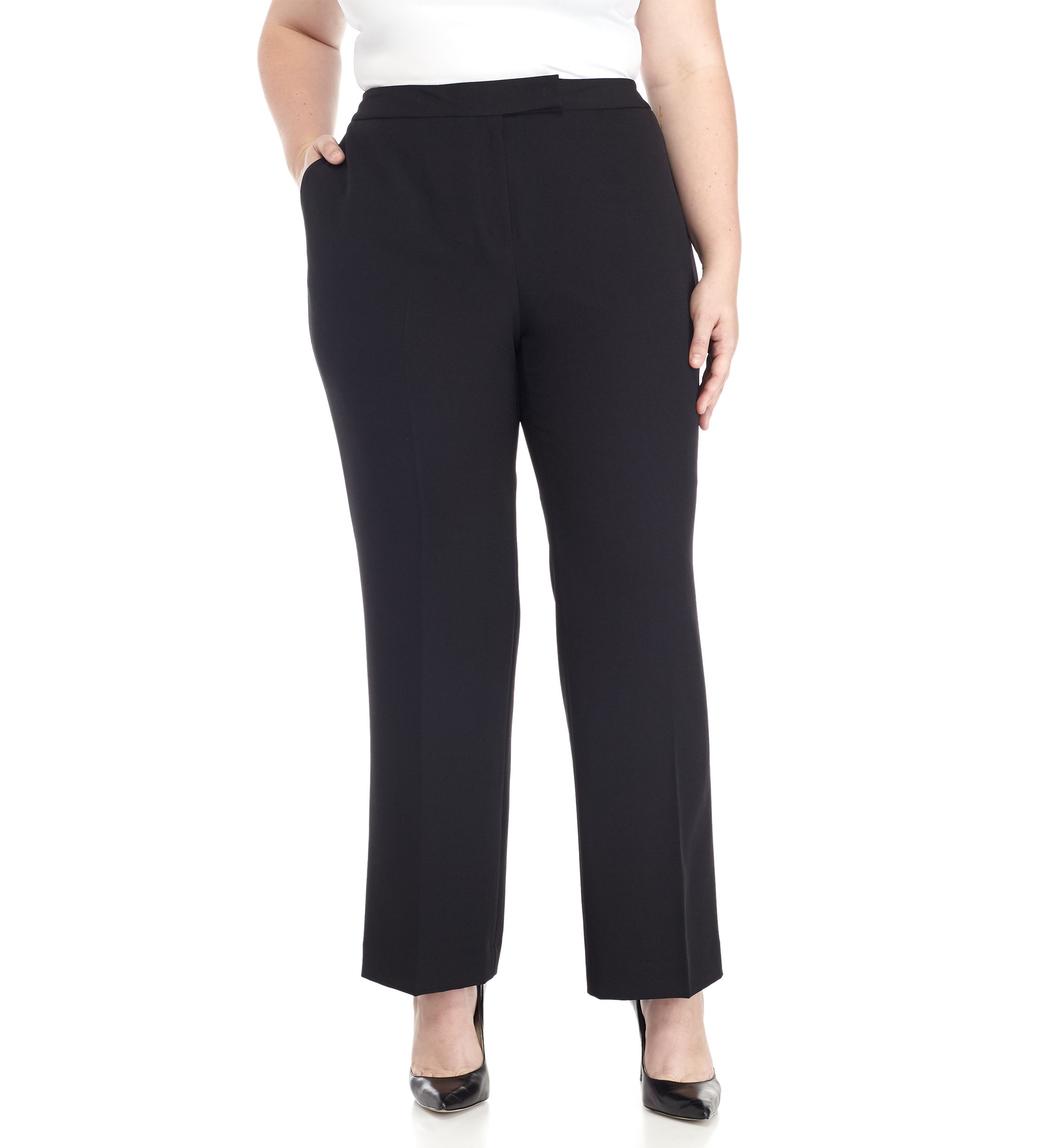 Plus Size Stretch Crepe Tab Front Trouser Pants