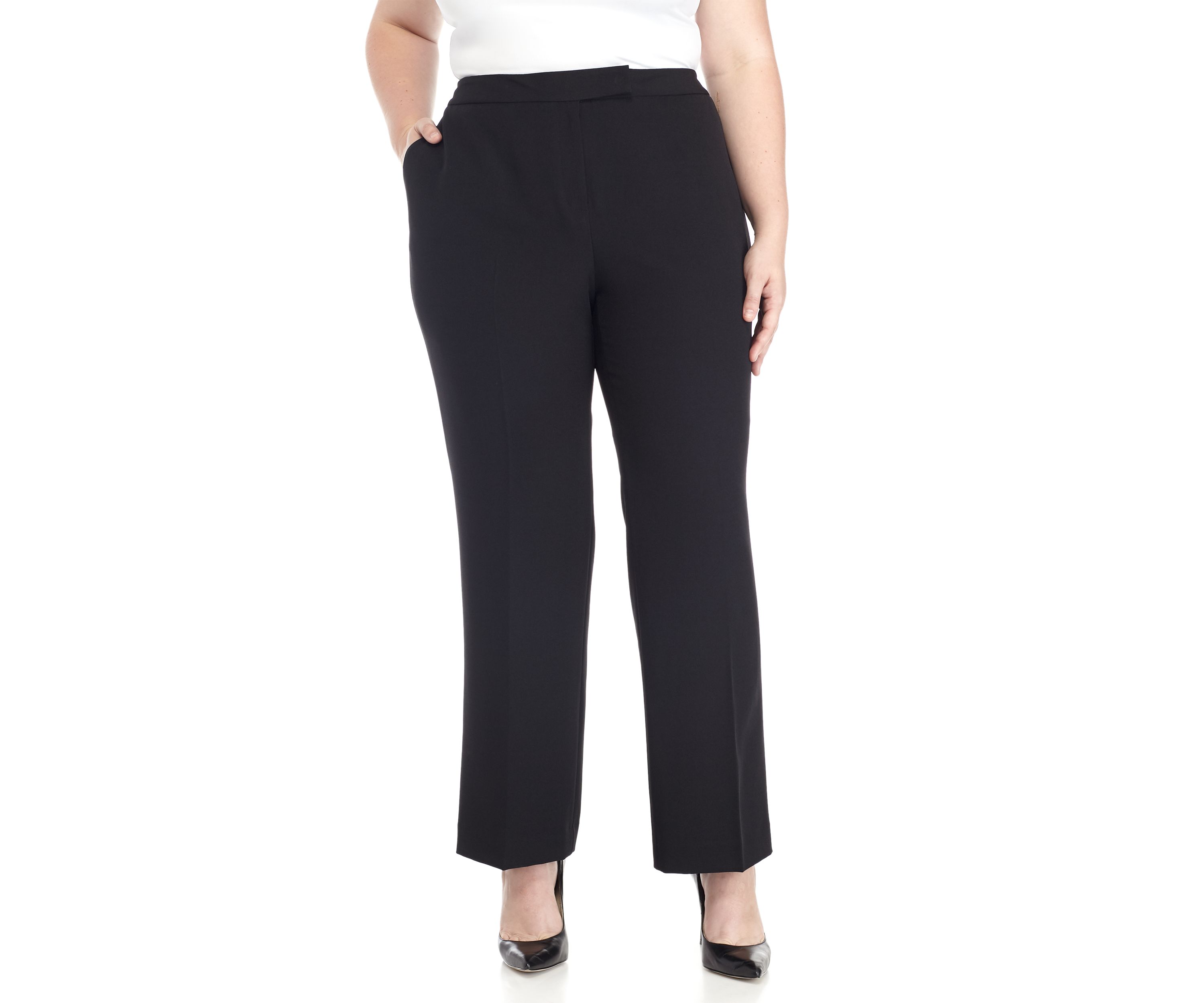 Plus Size Stretch Crepe Tab Front Trouser Pants