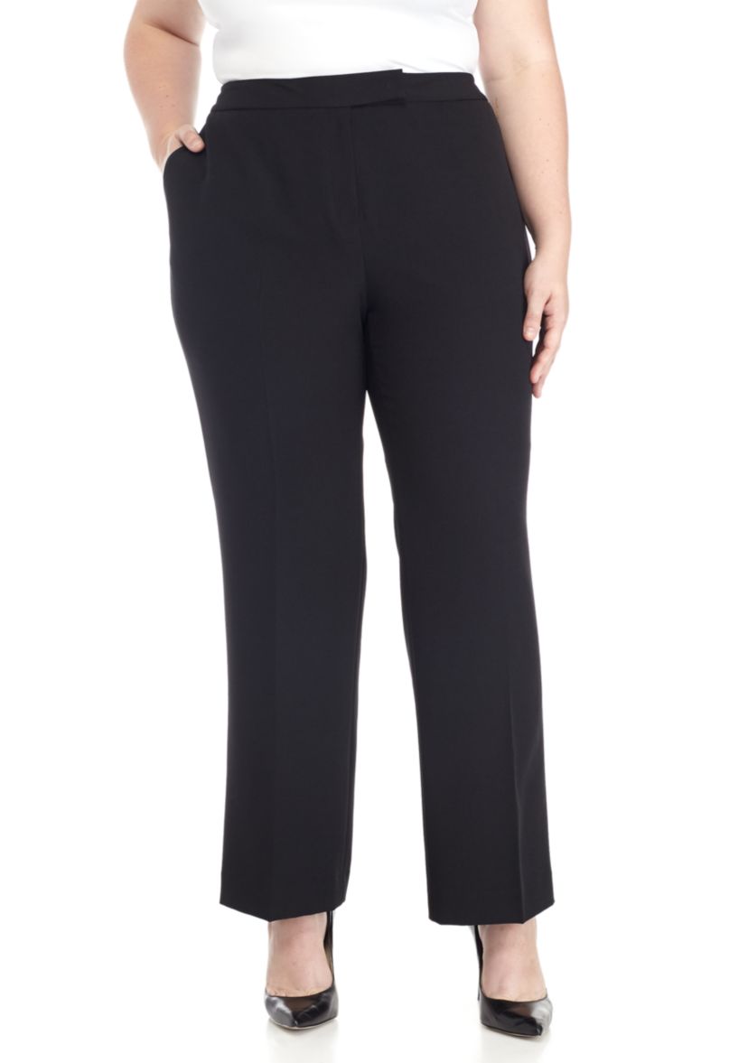Plus Size Stretch Crepe Tab Front Trouser Pants