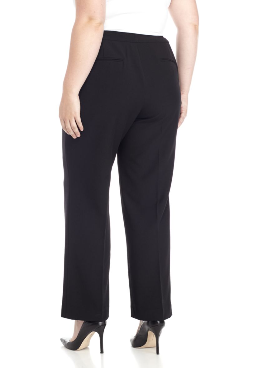 Plus Size Stretch Crepe Tab Front Trouser Pants