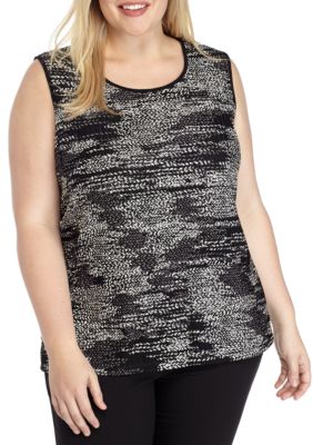 kasper plus size u neck foil print cam