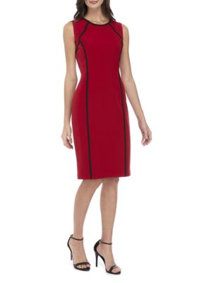 kasper sleeveless dress with piping tri