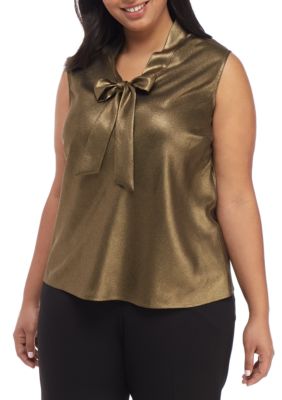 kasper plus size tie neck blous