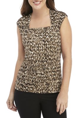 kasper sleeveless square neck printed knit to