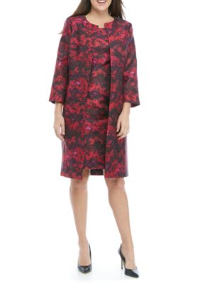 kasper printed long open front toppe