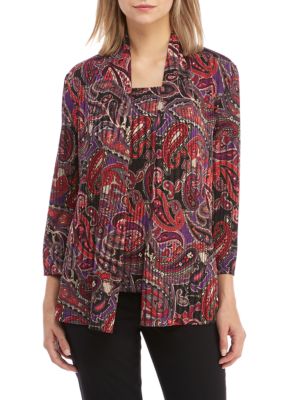 kasper paisley print knit cardiga