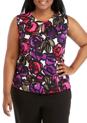 kasper plus size u neck foil print cam