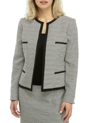 kasper checkered tweed open front jacket