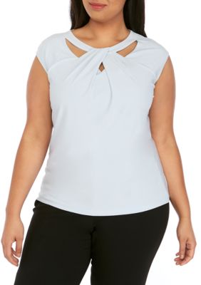 kasper plus size u neck foil print cam