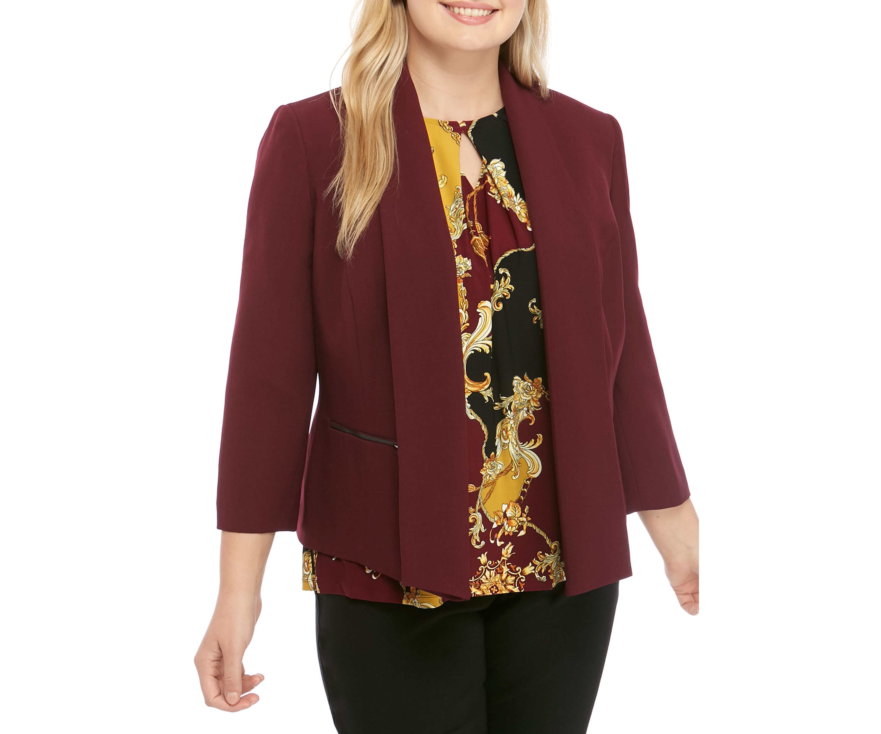 Plus Size Flyaway Jacket with Zipper Details