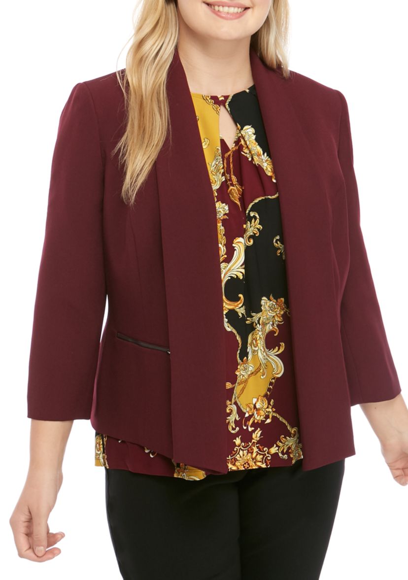 Plus Size Flyaway Jacket with Zipper Details