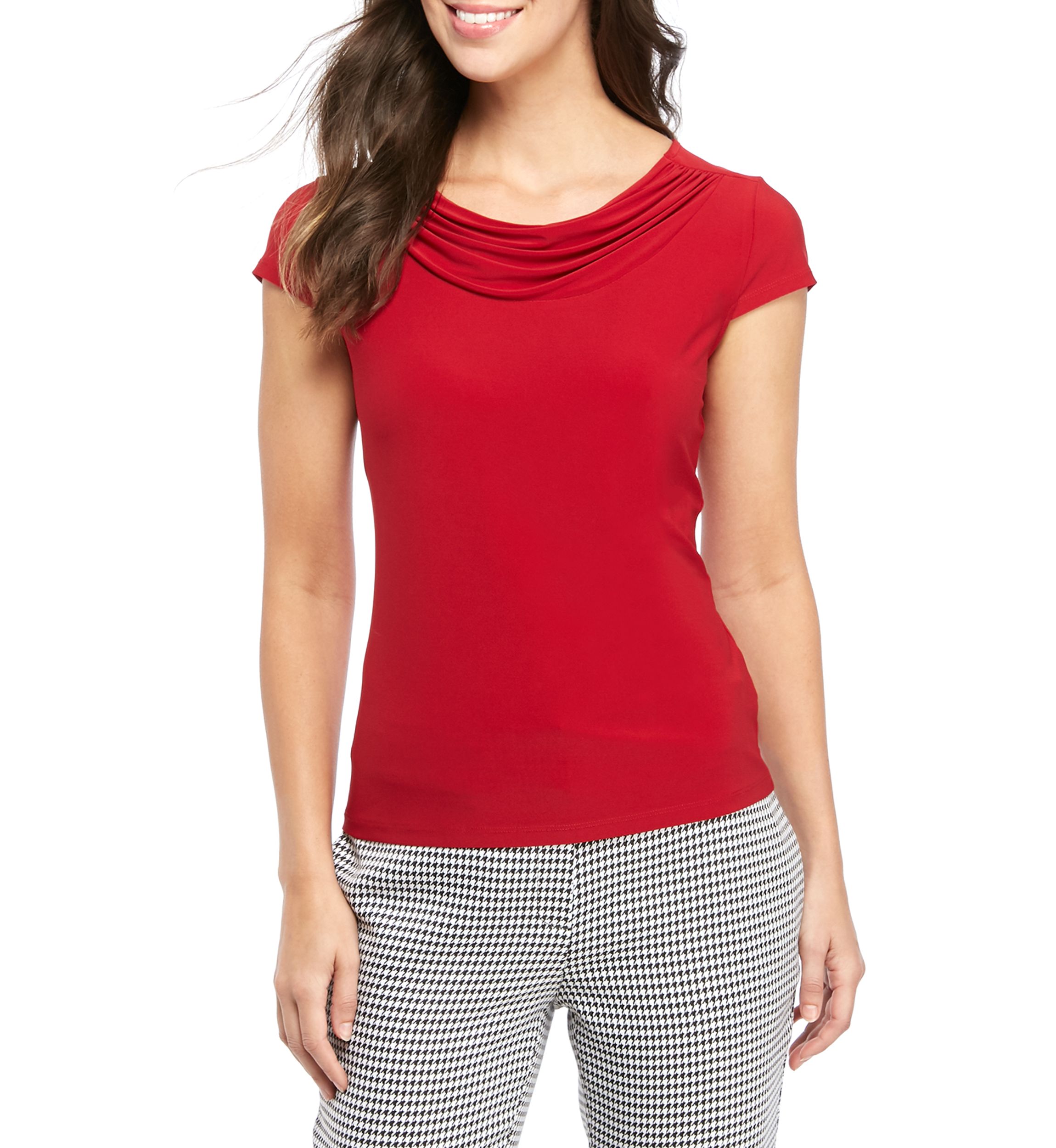 Womens Cowl Neck Cap Sleeve Knit Top