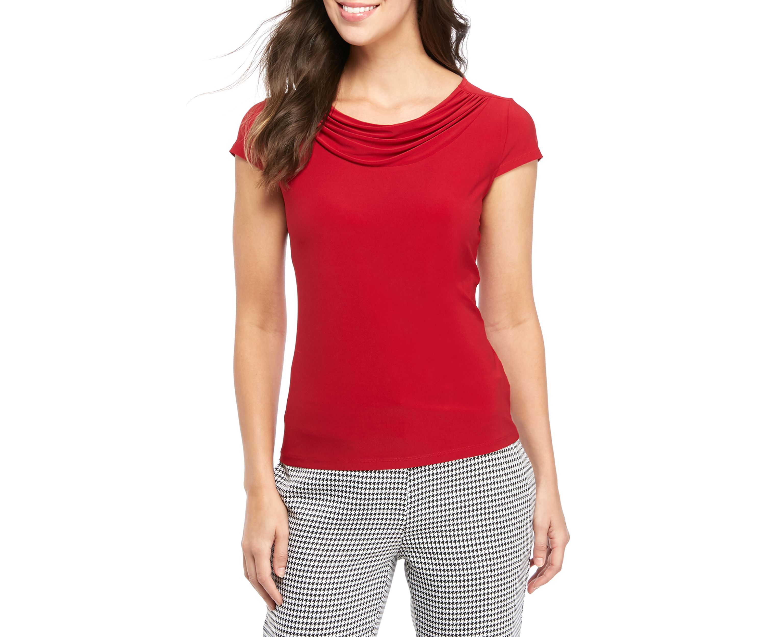 Womens Cowl Neck Cap Sleeve Knit Top
