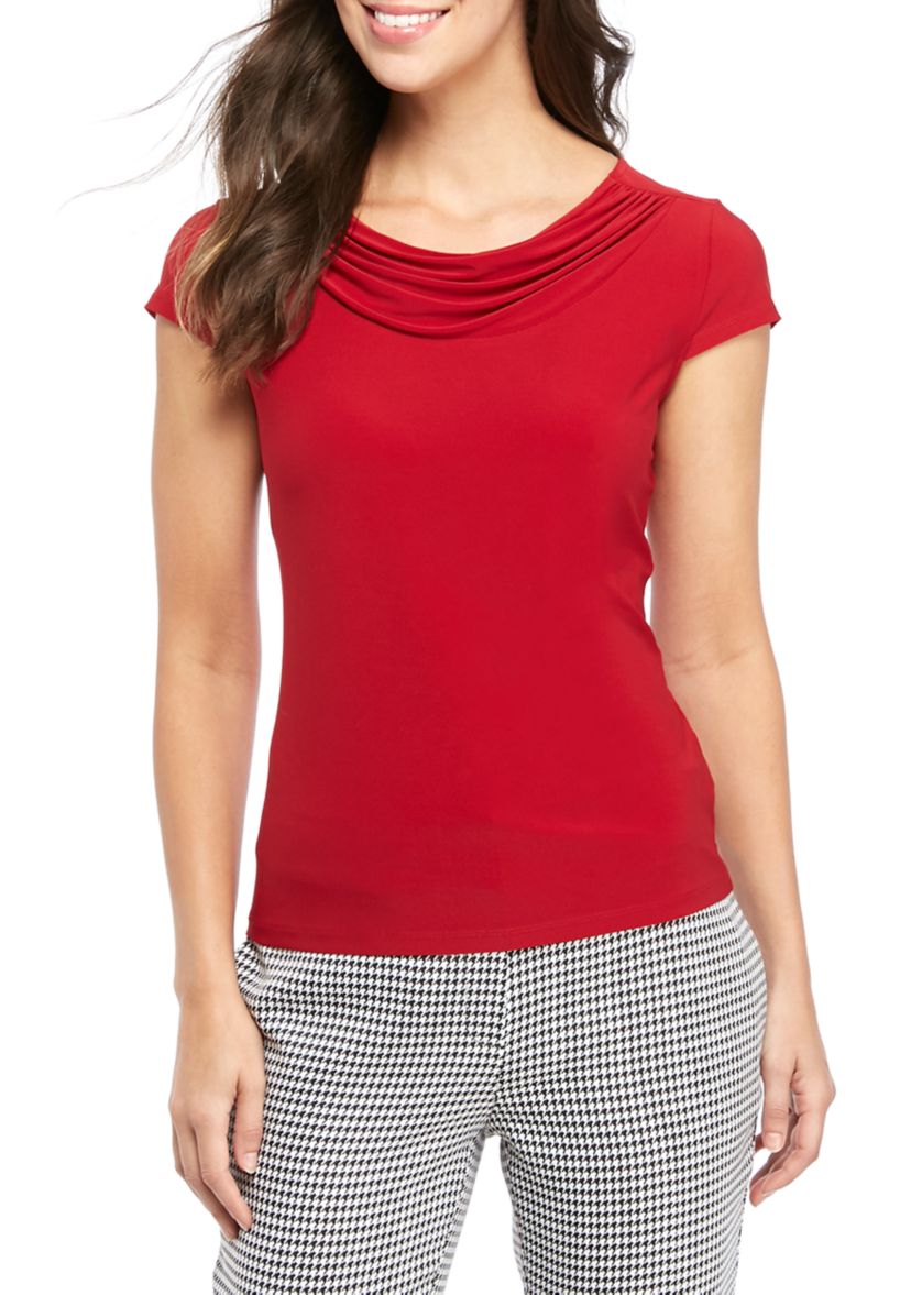 Womens Cowl Neck Cap Sleeve Knit Top