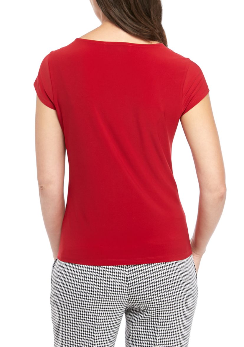 Womens Cowl Neck Cap Sleeve Knit Top