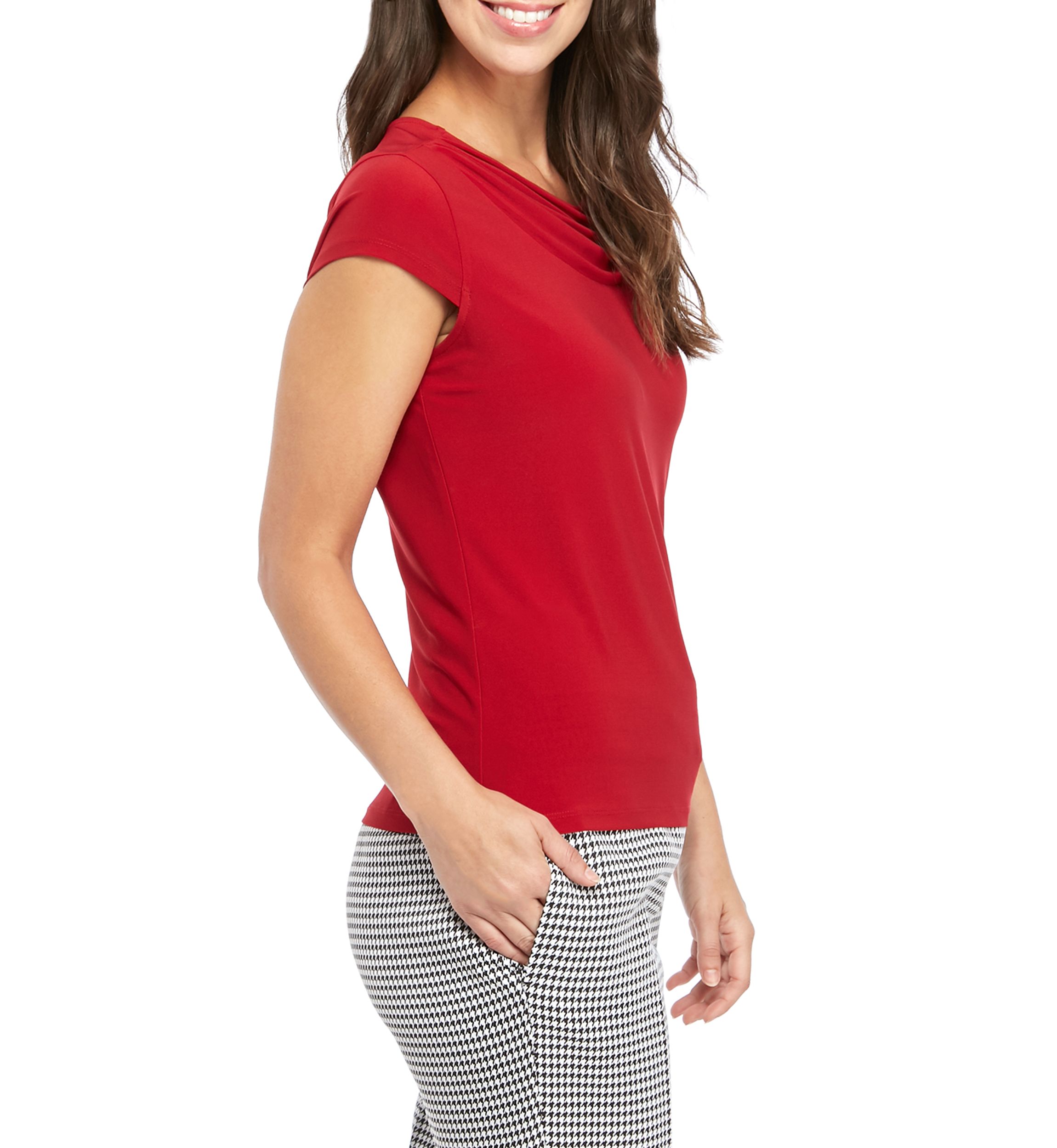 Womens Cowl Neck Cap Sleeve Knit Top