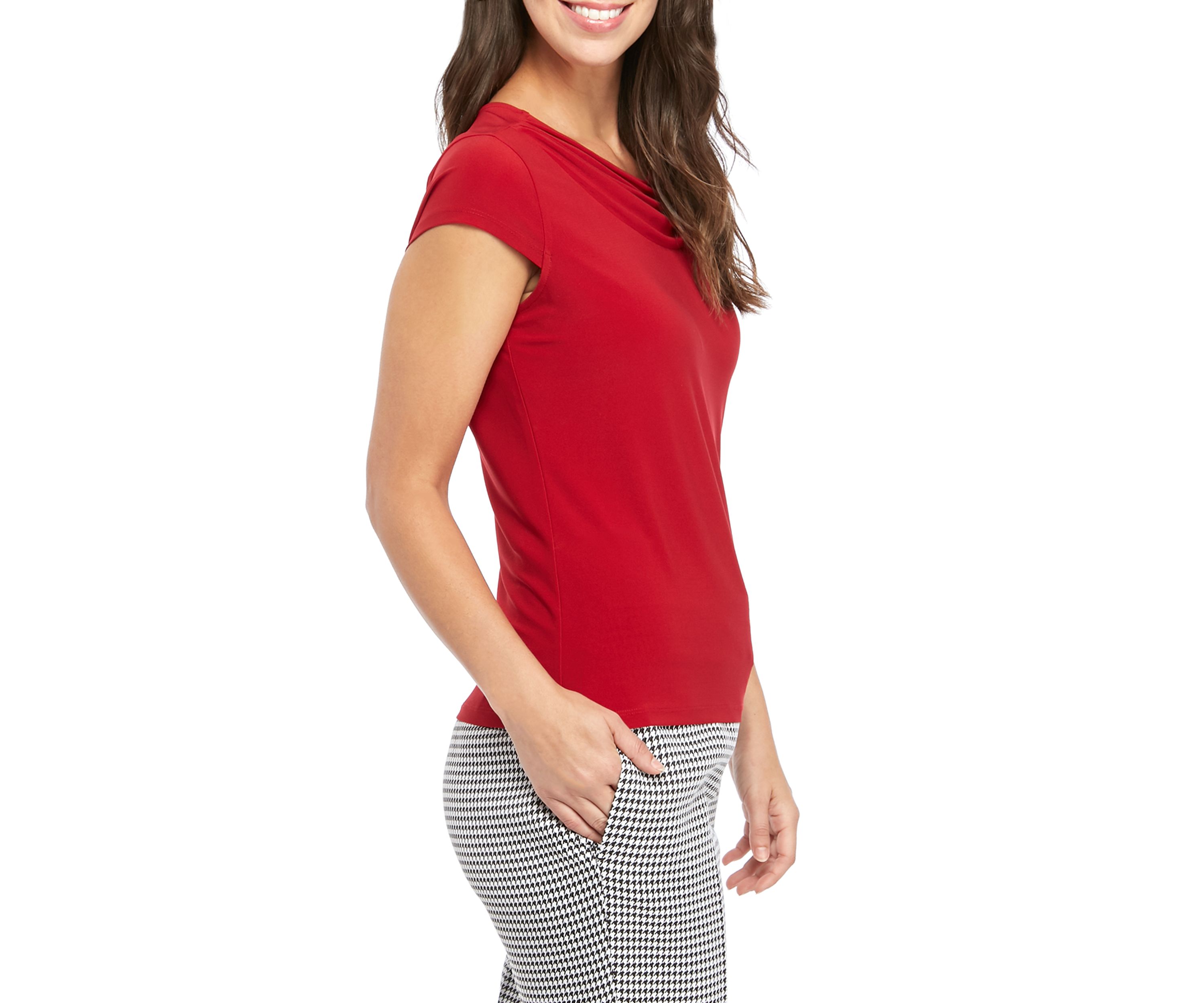 Womens Cowl Neck Cap Sleeve Knit Top