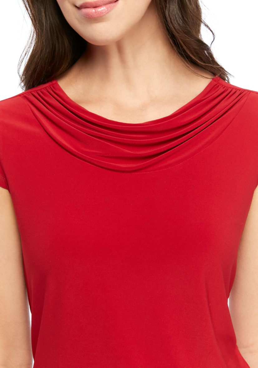 Womens Cowl Neck Cap Sleeve Knit Top