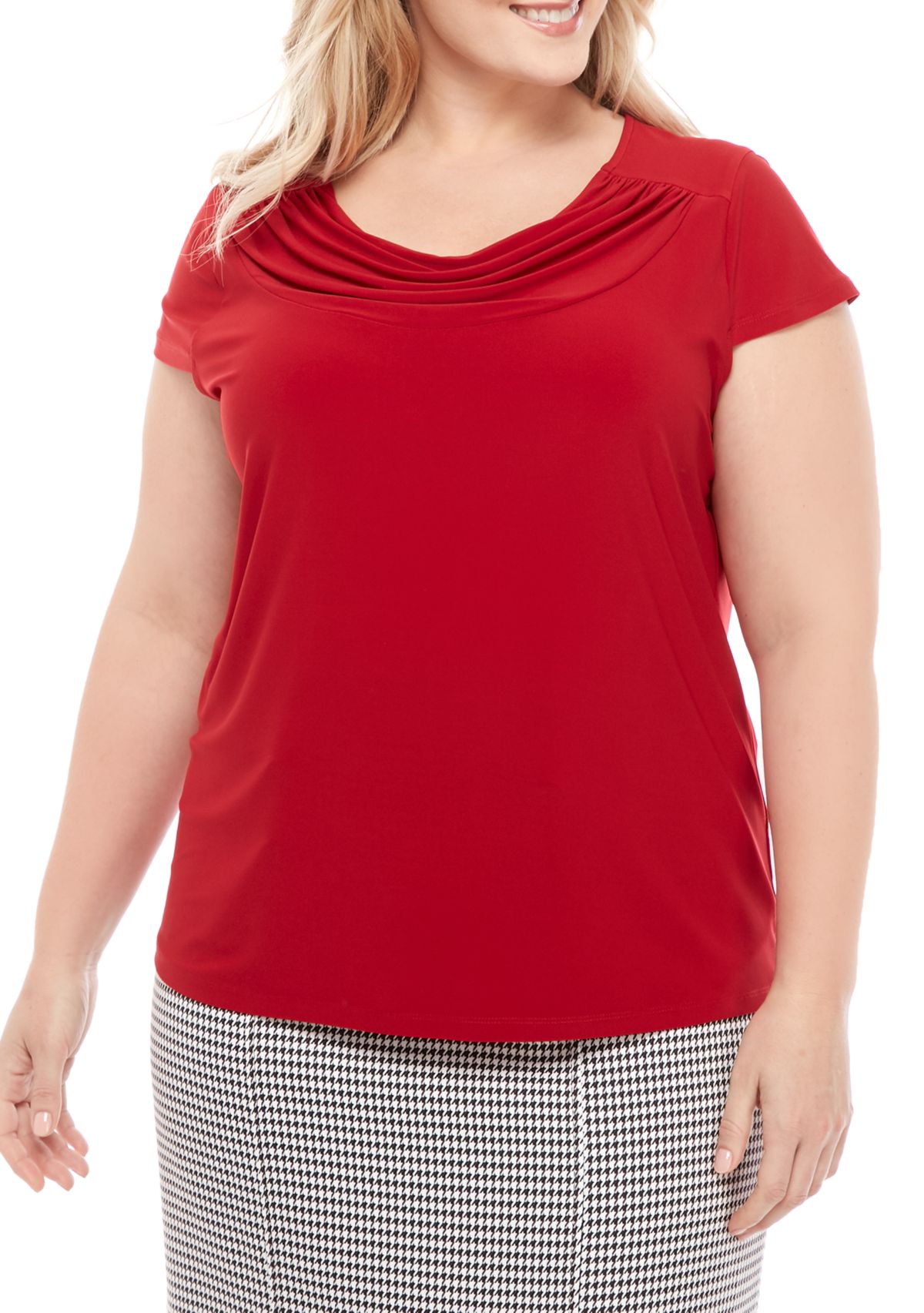 Plus Size Cowl Neck Cap Sleeve Knit Top