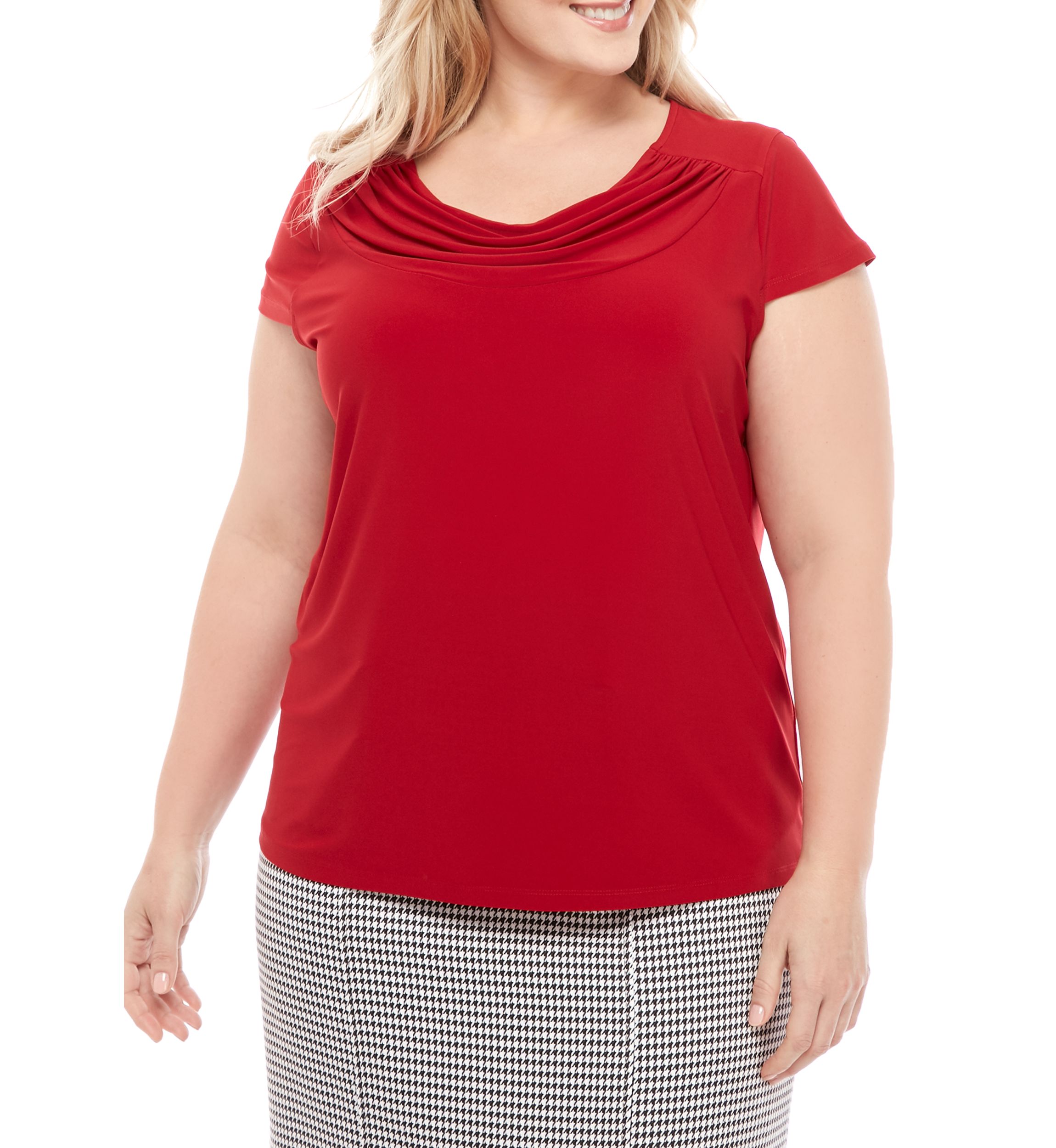 Plus Size Cowl Neck Cap Sleeve Knit Top