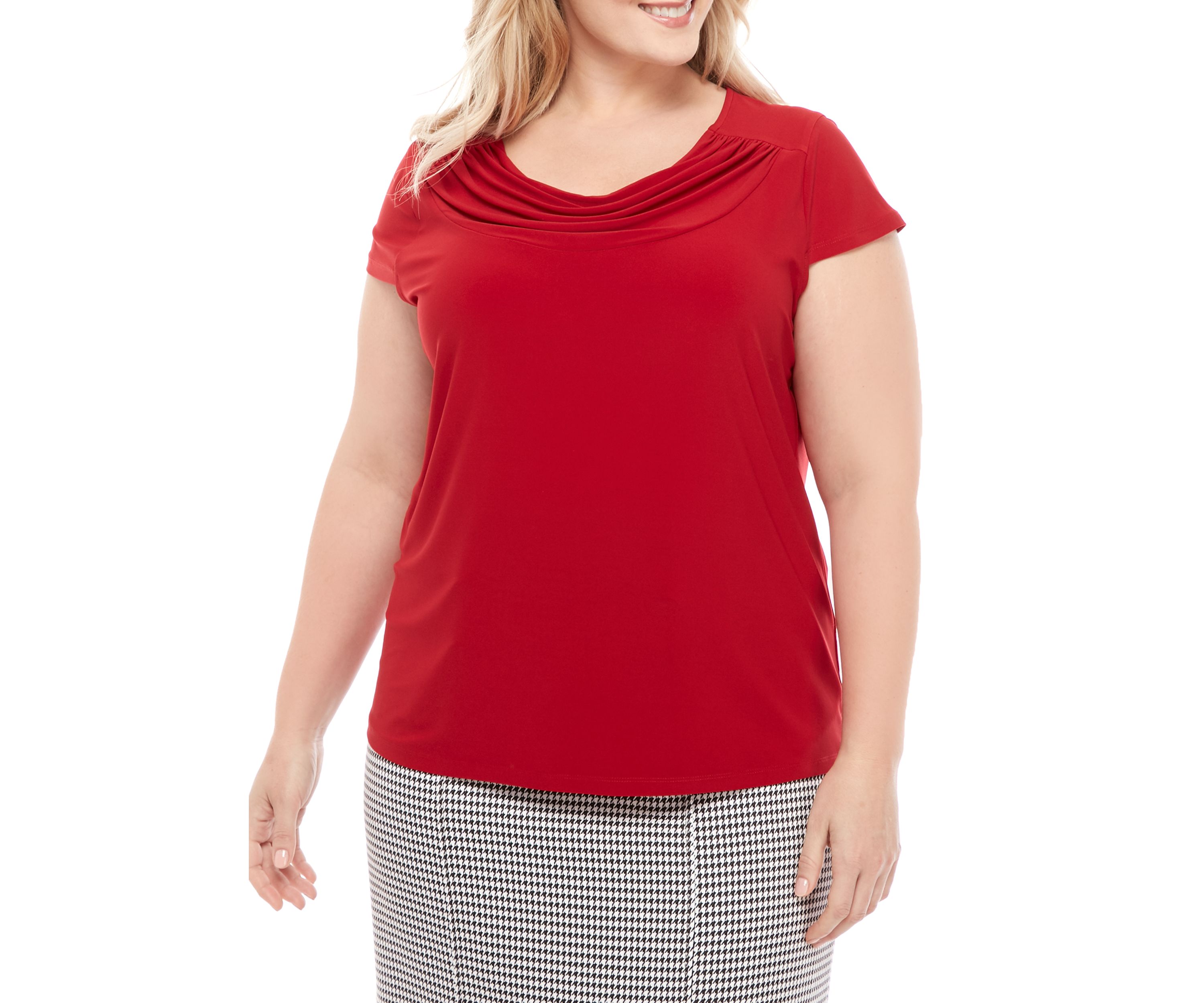 Plus Size Cowl Neck Cap Sleeve Knit Top