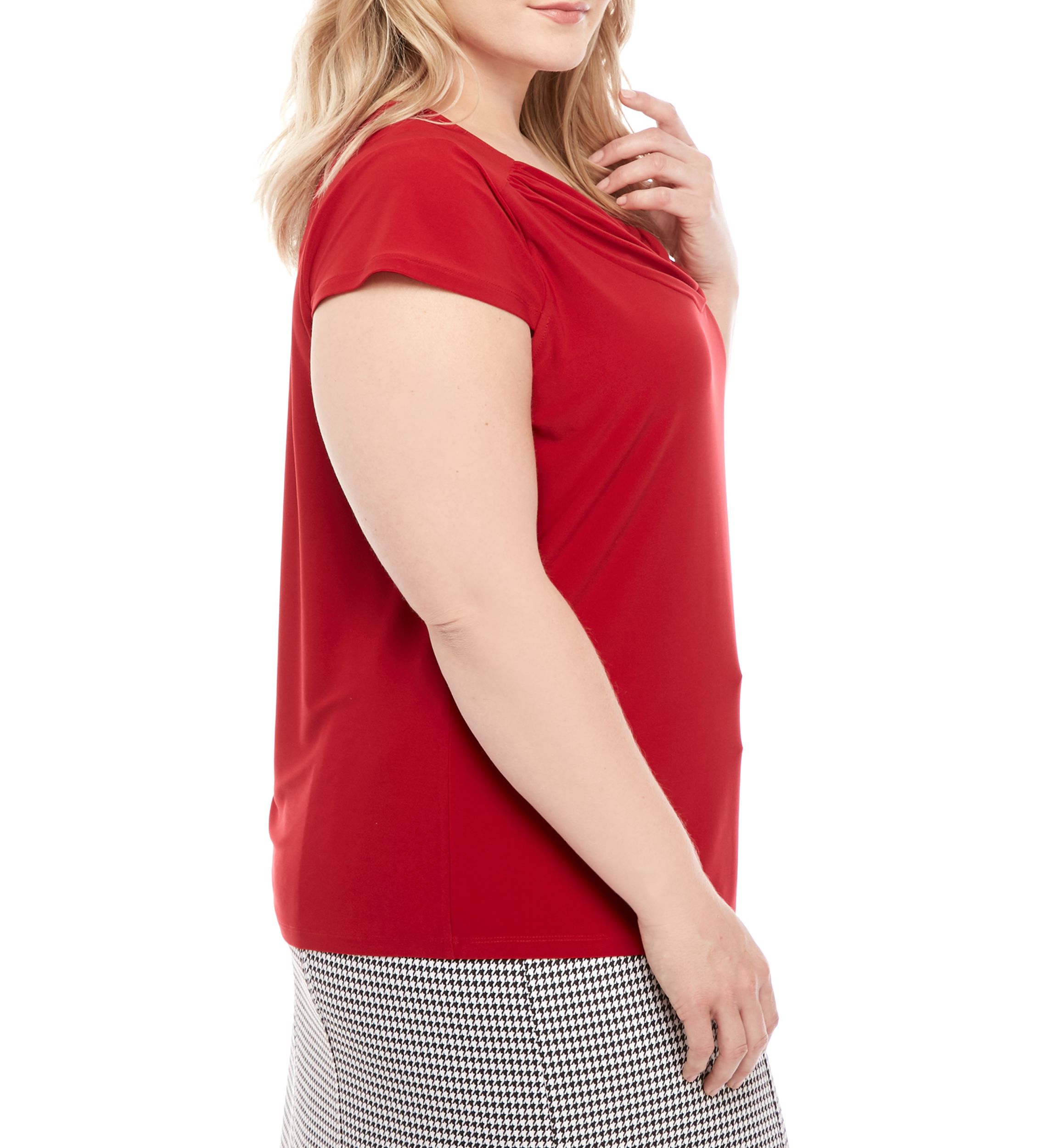 Plus Size Cowl Neck Cap Sleeve Knit Top