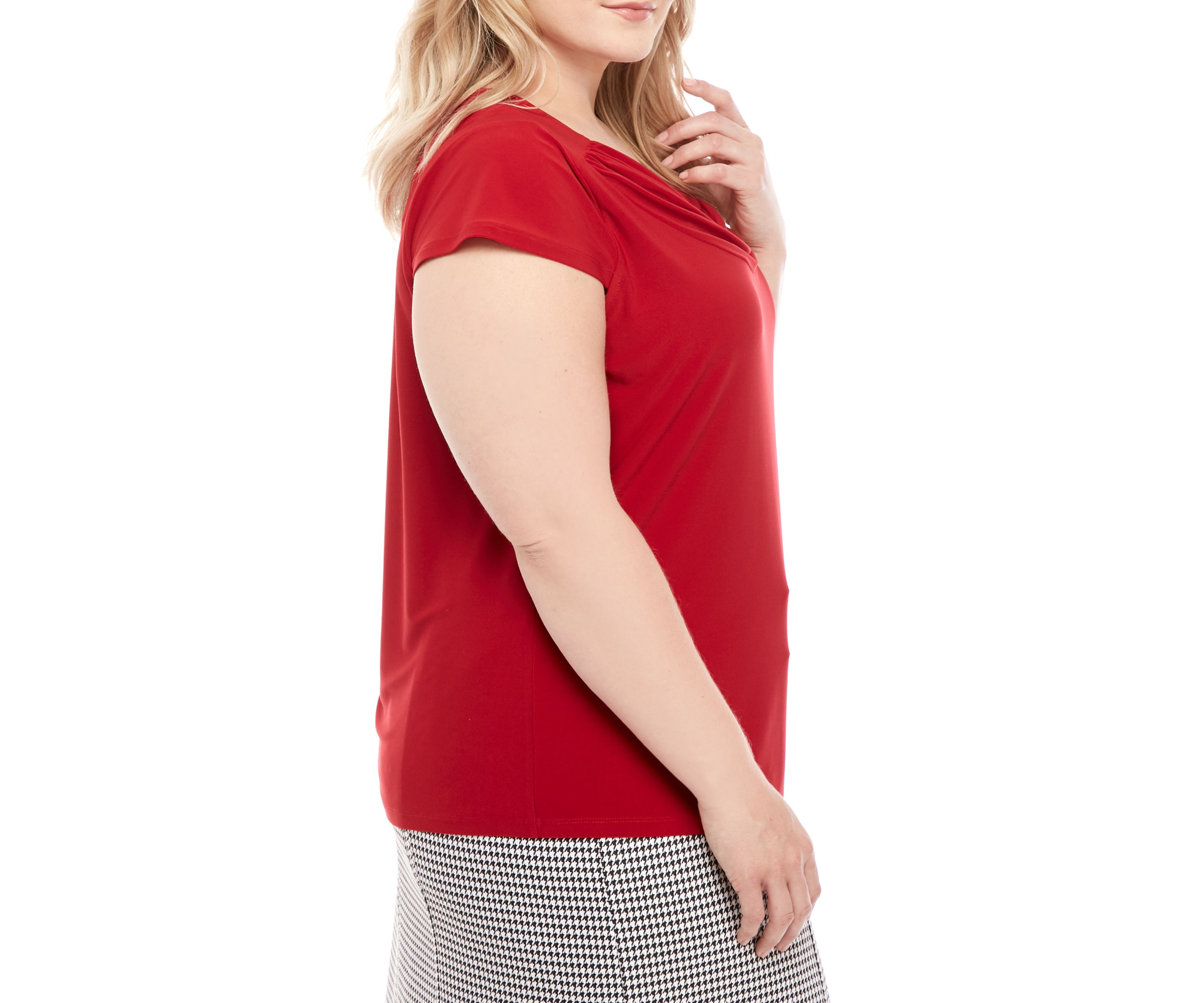 Plus Size Cowl Neck Cap Sleeve Knit Top