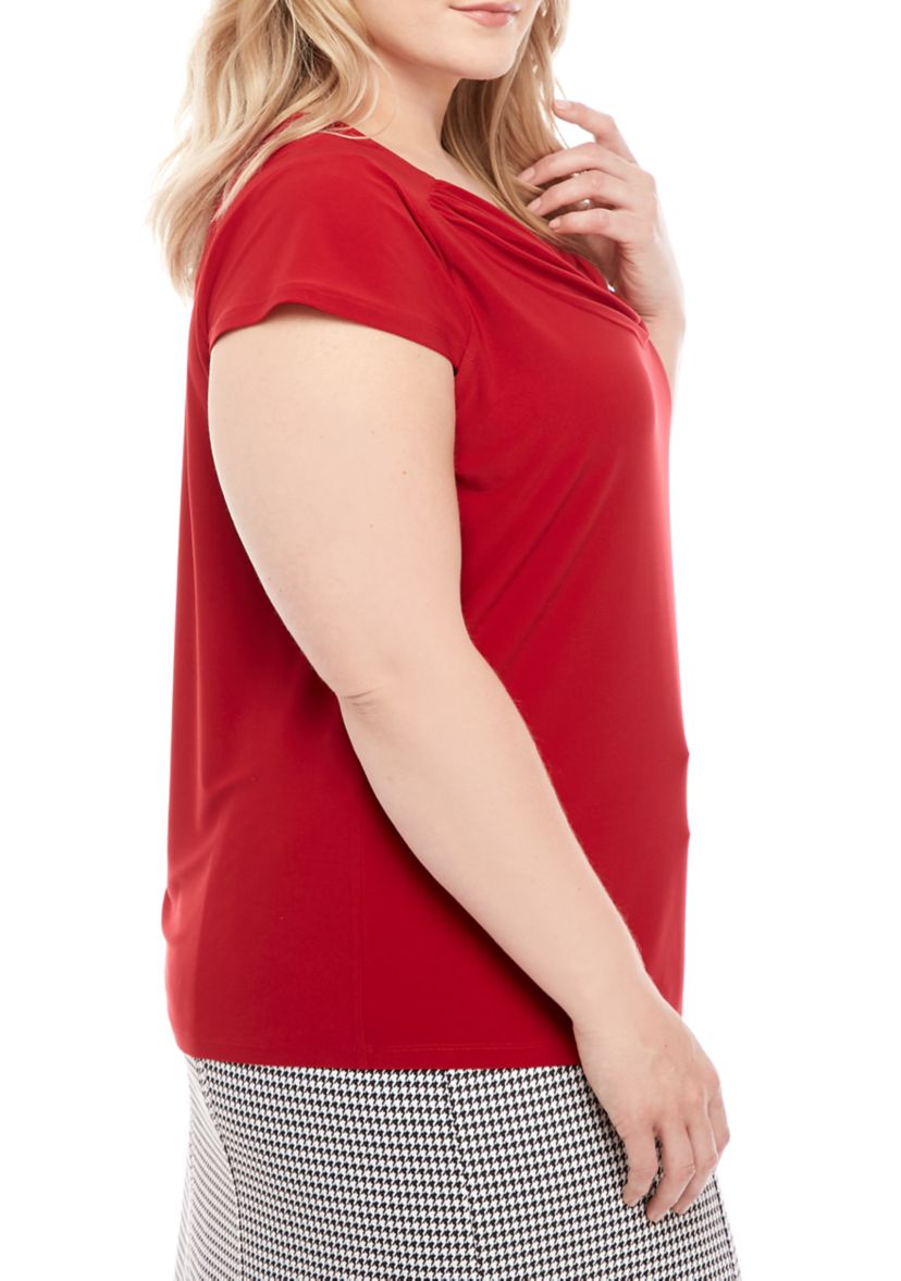 Plus Size Cowl Neck Cap Sleeve Knit Top