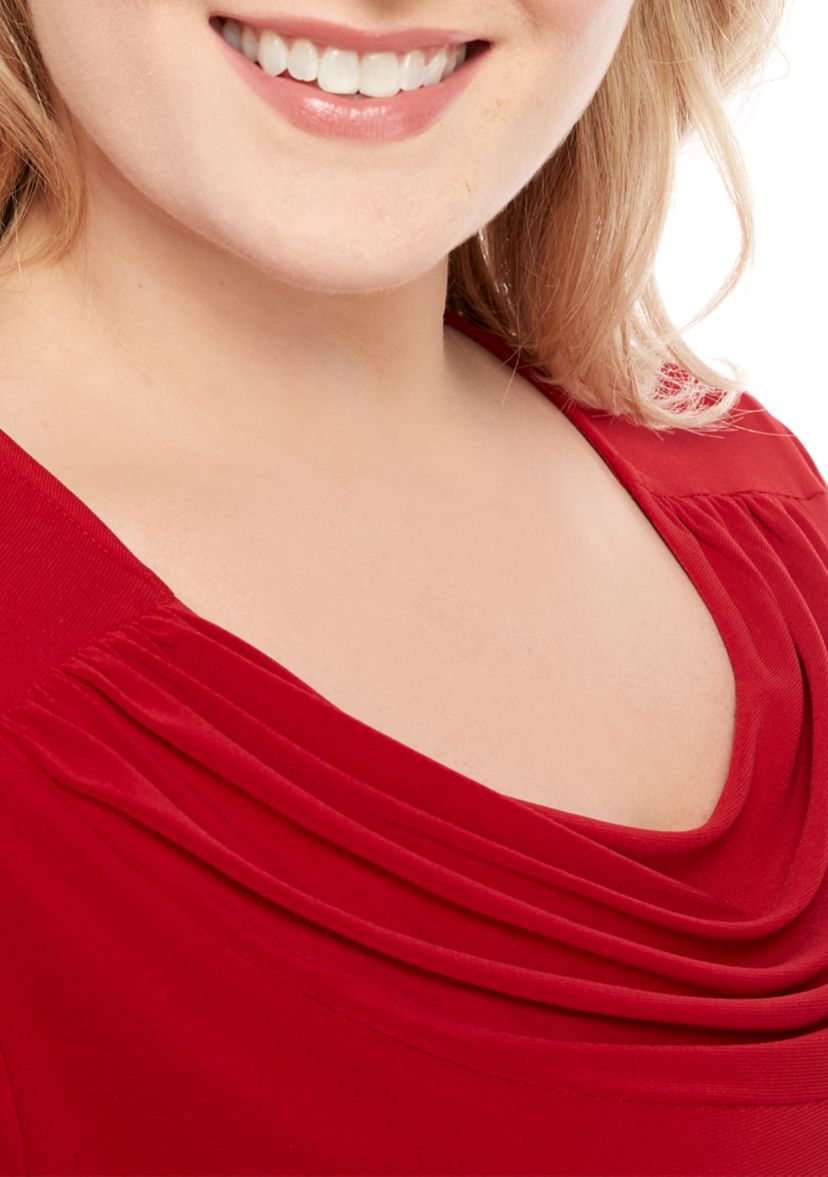 Plus Size Cowl Neck Cap Sleeve Knit Top