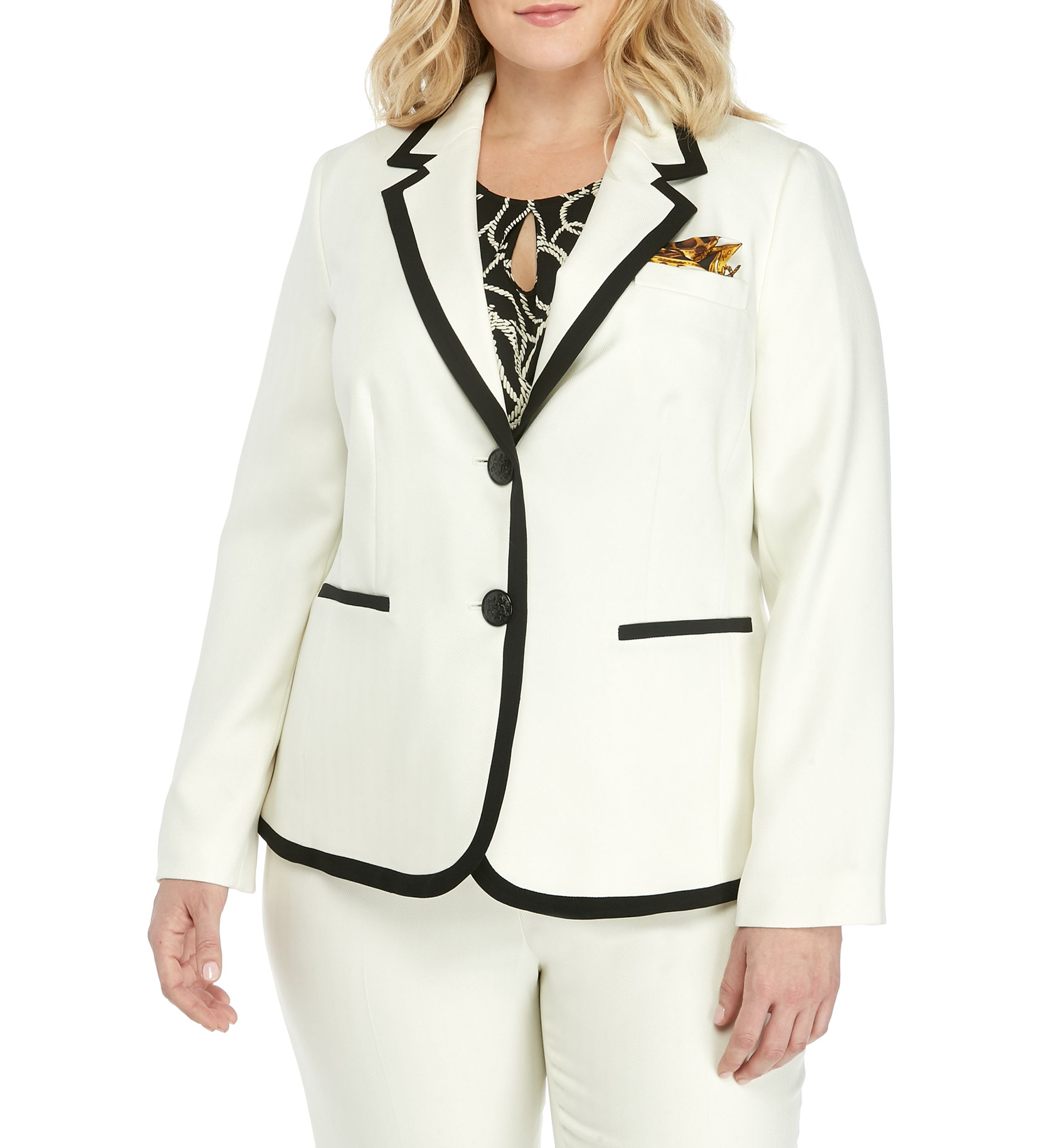 Plus Size 2 Button Notch Collar Jacket with Framing