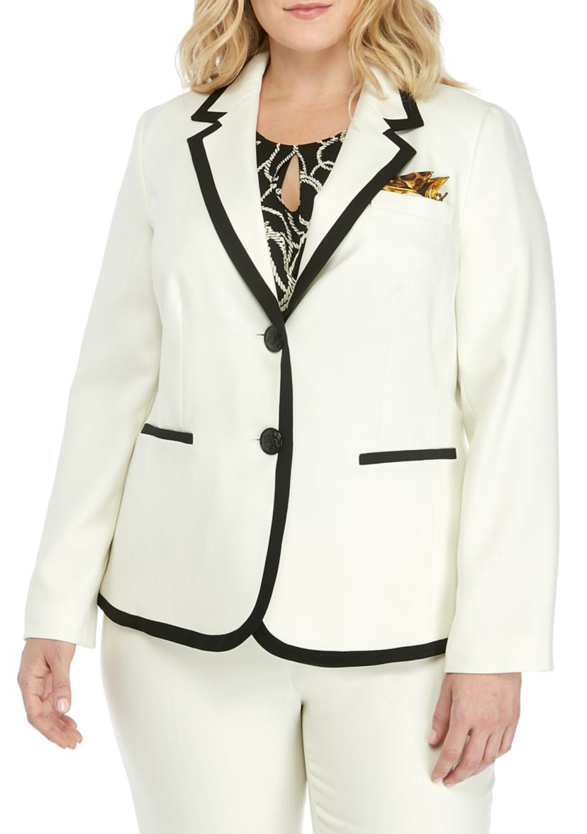 Plus Size 2 Button Notch Collar Jacket with Framing