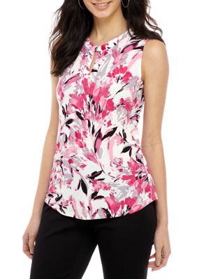 Kasper Womens Floral Twist Keyhole Neck Knit Top Belk