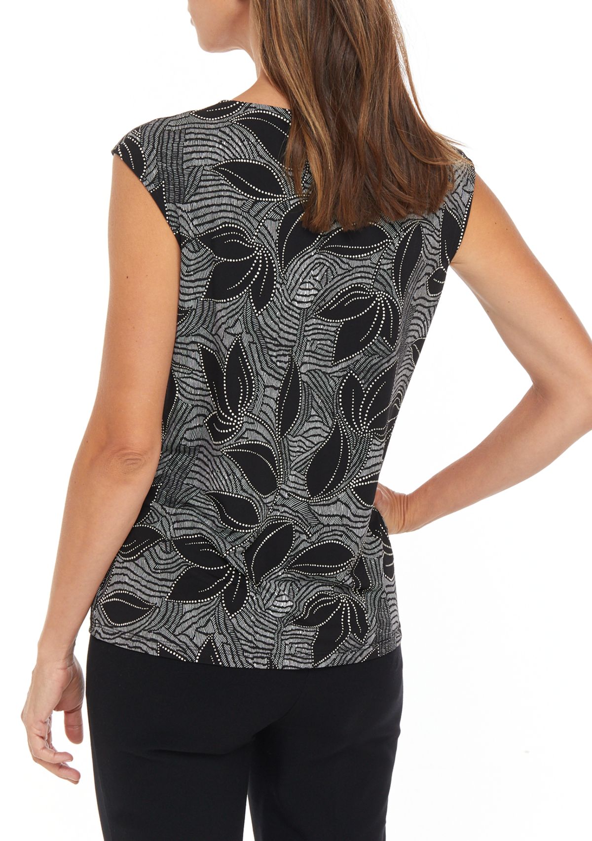 Womens Tropical Geo Puff Knit Top
