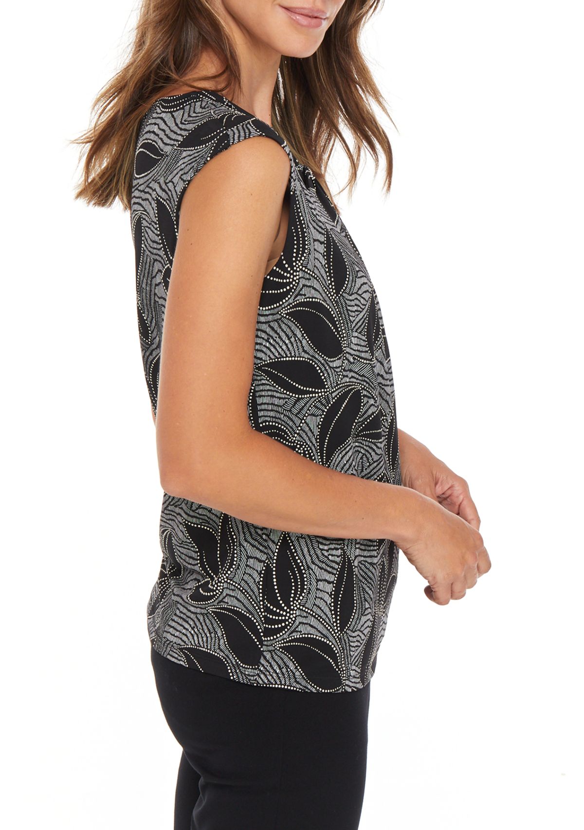 Womens Tropical Geo Puff Knit Top