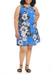 Plus Size Sleeveless Floral Print Knit Dress 