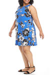 Plus Size Sleeveless Floral Print Knit Dress 