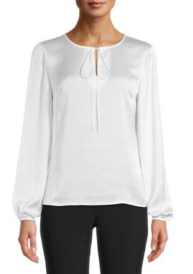 Kasper Petite Long Sleeve Tie Neck Blouse | belk