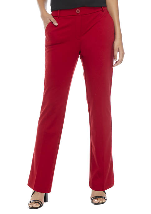 Petite Pull-On Faux Fly Straight Leg Trouser Pants