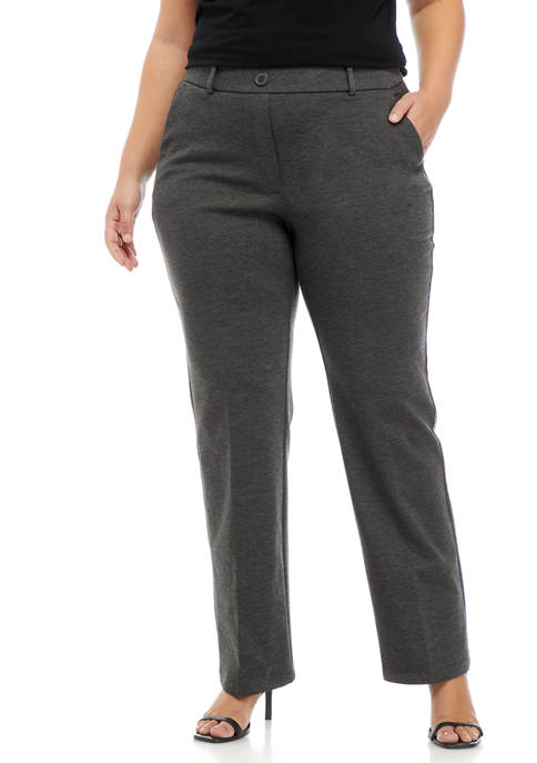 Plus Size Pull On Faux Fly Straight Leg Trouser Pants 