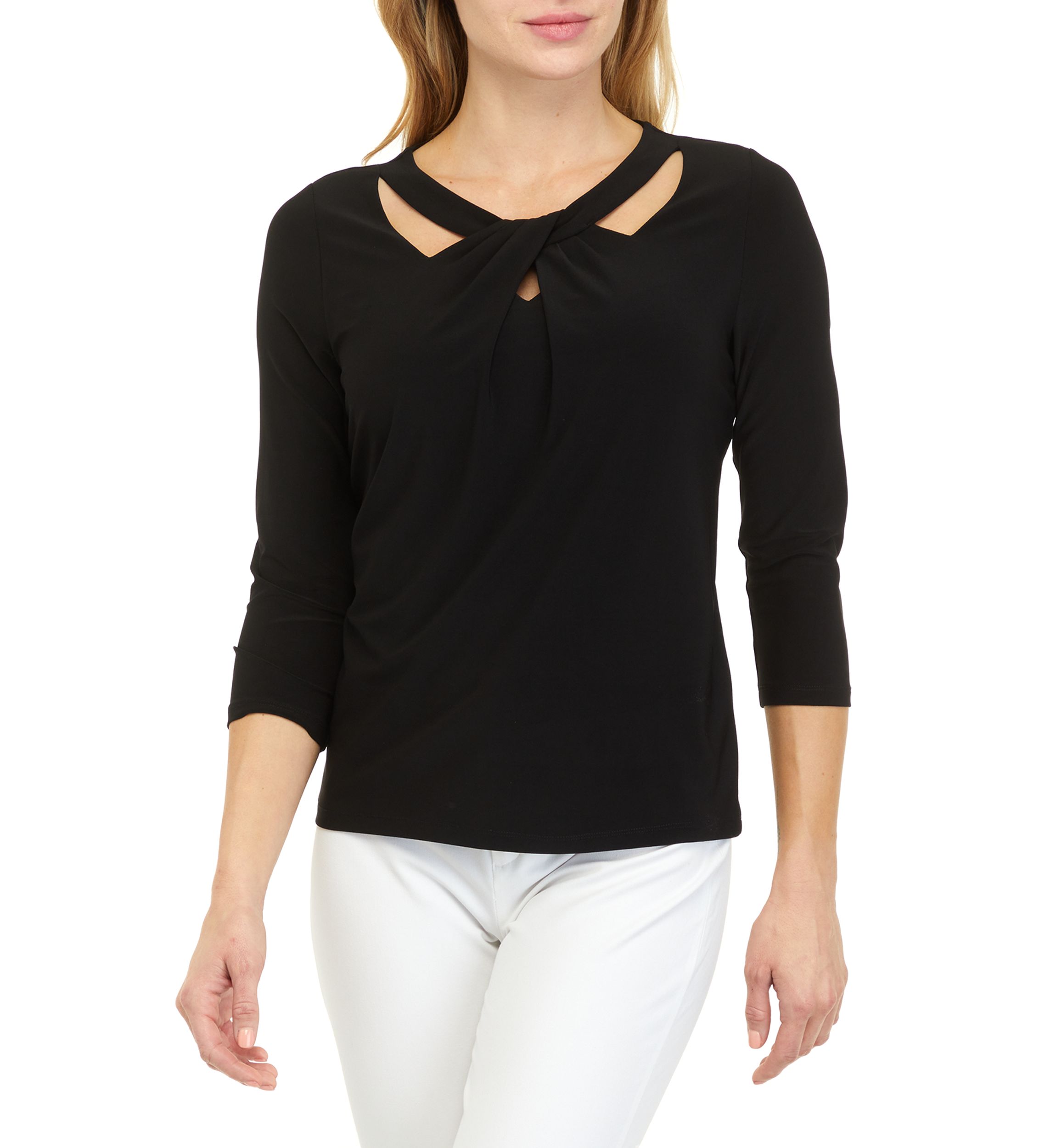 Three-Quarter Sleeve Twist Neck Top