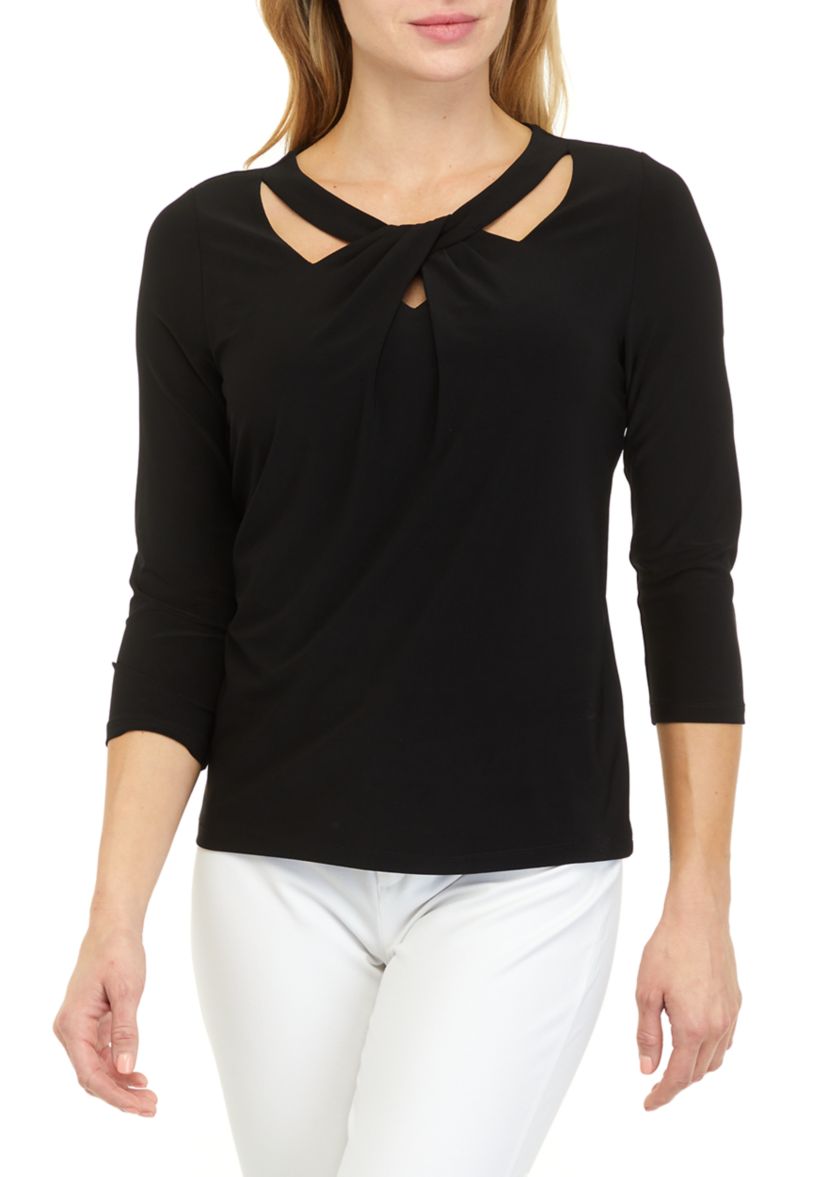 Three-Quarter Sleeve Twist Neck Top