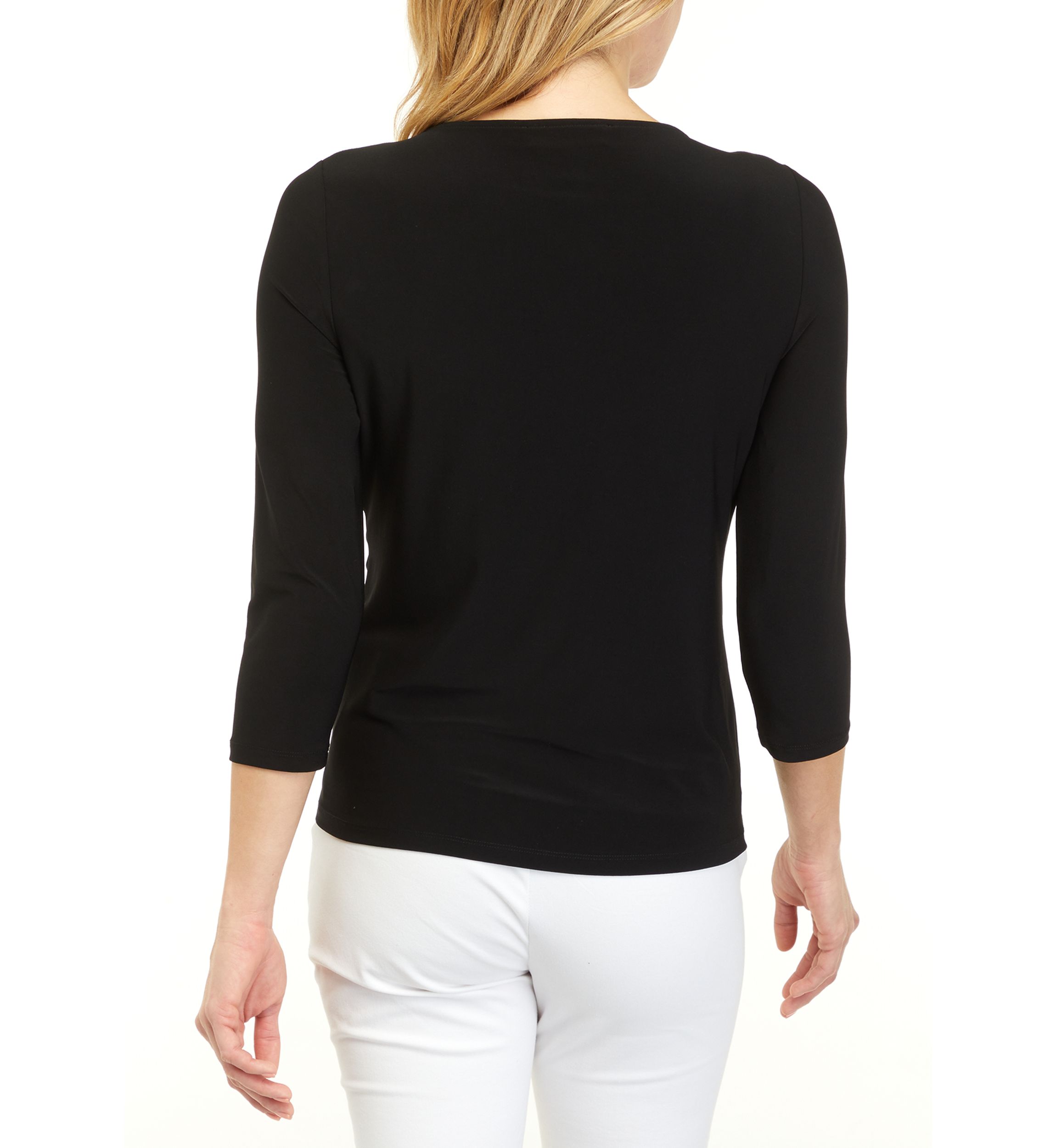 Three-Quarter Sleeve Twist Neck Top