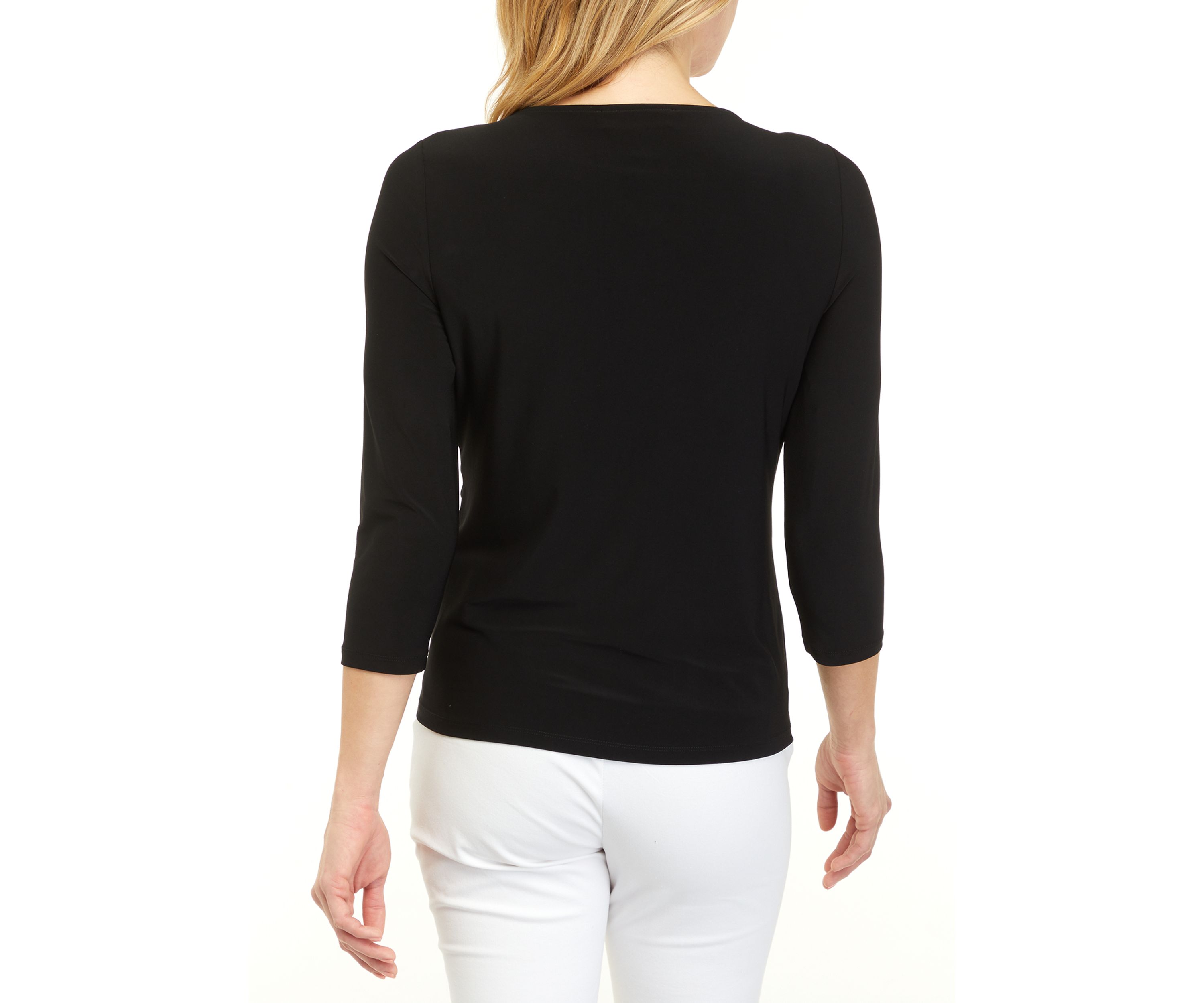 Three-Quarter Sleeve Twist Neck Top
